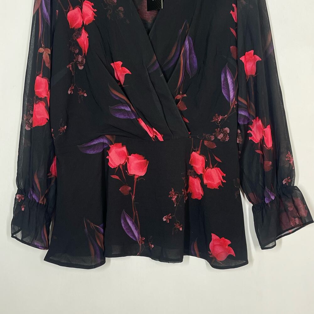 City Chic Perfect Rose Faux Wrap Top NWT Womens Plus Size 14 Black Floral V-Neck - Picture 4 of 8